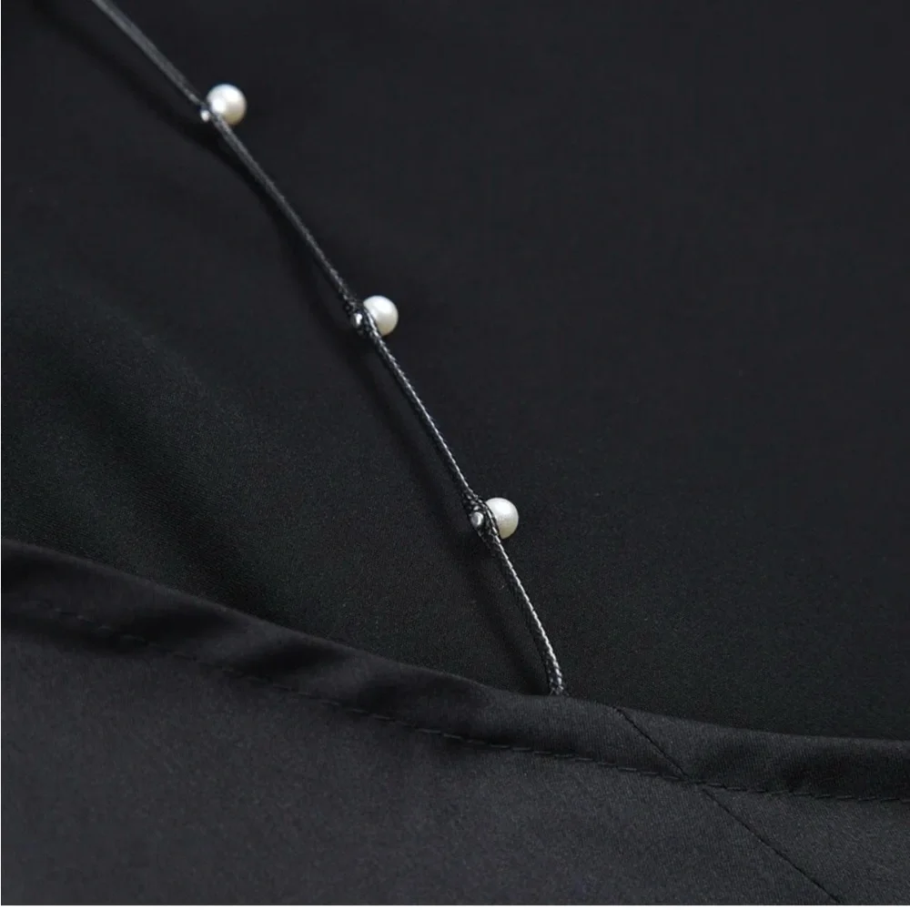 Commense Black Satin Slip Maxi Dress with Chain Straps - Picture 5 of 14